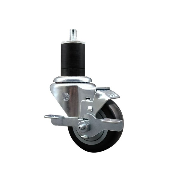 3'' Black Poly Swivel 1-3/4'' Expanding Stem Caster with Brake